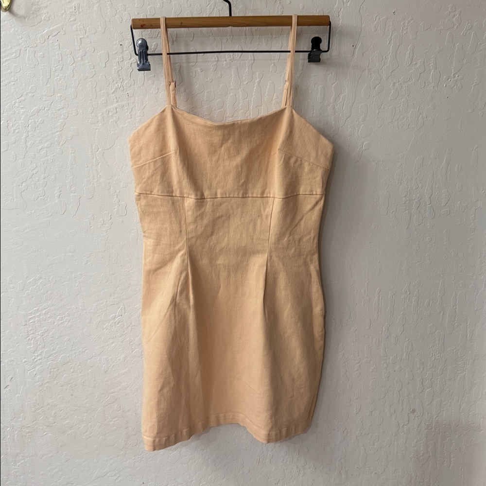 Avec Les Filles Peach Beige Square Neck Sleeveless Tank Bodycon Dress Size 10 - Picture 3 of 5